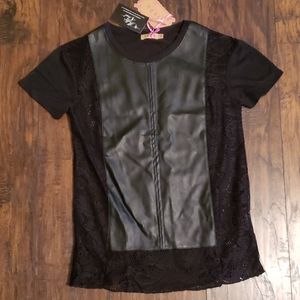 Leather front crochet lace thin sweater.  NWT